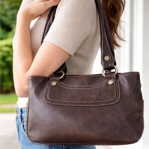 Celine Chocolate Brown Leather Shoulder Bag